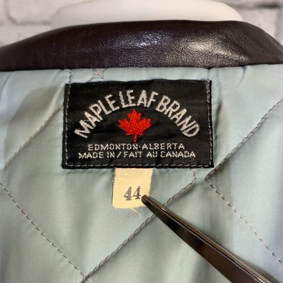 Vintage Varsity Bomber Jacket 44 Brown Wool Leather Quilt Lined Miners Union - Picture 9 of 13